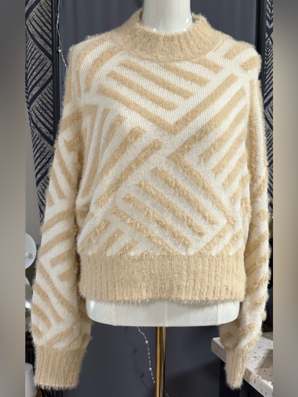 Sugarlips Fuzzy Geo Knit Eyelash Sweater - Size L